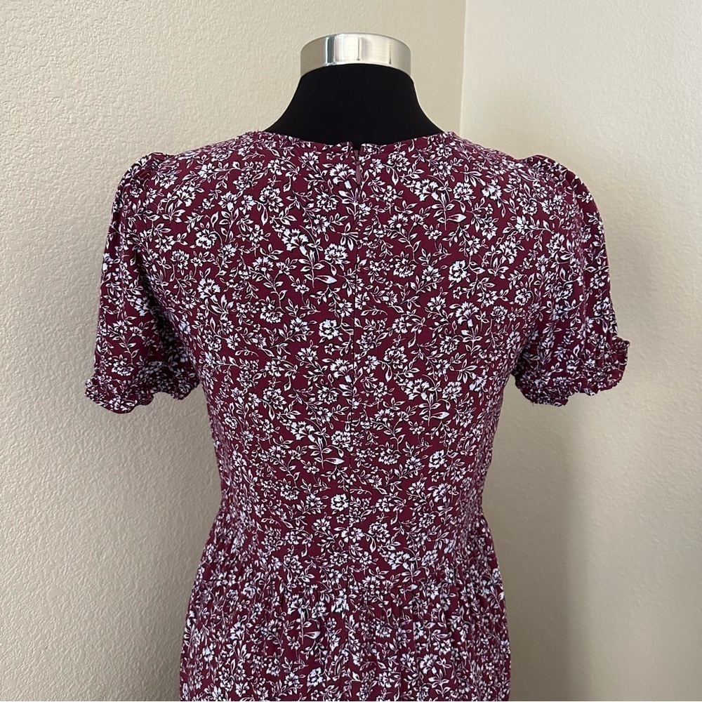 J. Crew Burgundy Floral tiered Puff Sleeve Midi Dress Size XS - Picture 12 of 16
